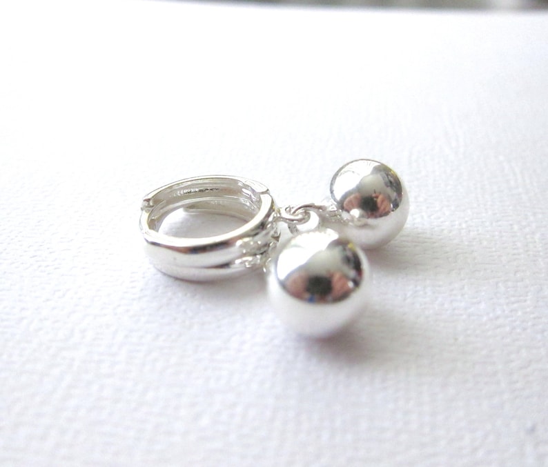 Ball Drop Earrings on Secure Closing Hoops Sterling Silver Etsy
