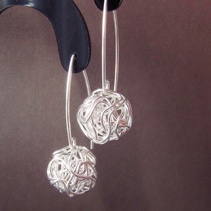 Silver Earrings Wire Ball Dangle Drop  - MIA4 Sterling Silver Earrings European design - wire tangled ball drop