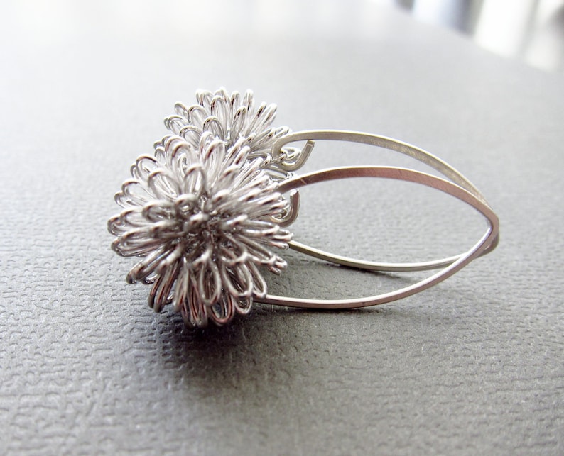 Earrings Dahlia Earrings Sterling Silver Modern design silver wire ball earrings Similar to Dandelion Earrings image 2