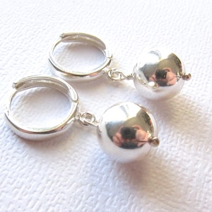 Sterling Silver Earrings with Shiny Ball Drop on Unique European Secure Leverback earwires