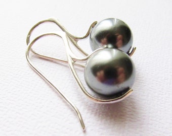 Tahitian Glow Pearl Earrings, South Sea Pearls, Sterling Silver, Dark Silver Pearls, Pearl Earrings, Sleek Earrings, Custom colors