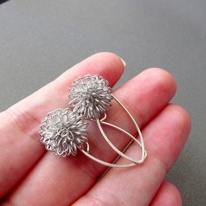 Earrings Dahlia Earrings Sterling Silver Modern design silver wire ball earrings Similar to Dandelion Earrings image 5