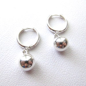 Silver Earrings, Ball Earrings, Modern hoop leverback earrings - secure closing, short dangle, modern jewelry by CuteJewels