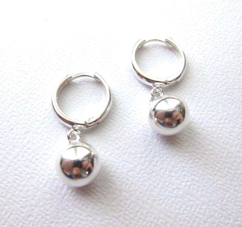 Ball Drop Earrings on Secure Closing Hoops Sterling Silver Etsy