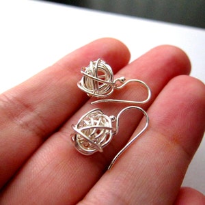 Mini Tangled Earrings, Wire Ball Earrings, Sterling Silver, Silver Earrings, Simple Everyday Jewelry image 4