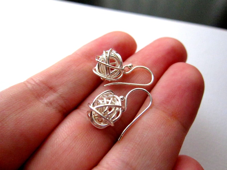 Mini Tangled Earrings, Wire Ball Earrings, Sterling Silver, Silver Earrings, Simple Everyday Jewelry image 4