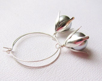 Natural Color Shell Pearl Drop Earrings - 10/12/14mm, Silver Plated Hook, Handmade (Imitation Pearl) 4 thumbnail image