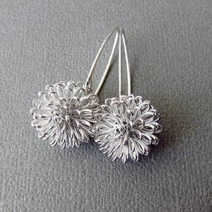 Earrings Dahlia Earrings Sterling Silver Modern design silver wire ball earrings Similar to Dandelion Earrings image 3