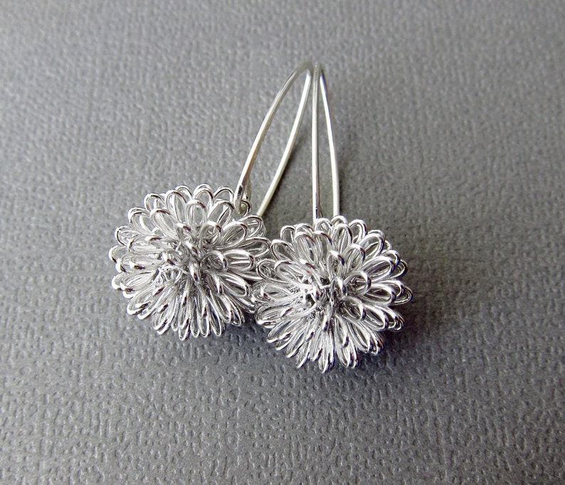 Earrings Dahlia Earrings Sterling Silver Modern design silver wire ball earrings Similar to Dandelion Earrings image 3