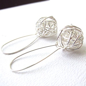 Tangled Wire Ball Earrings, Sterling Silver Earrings, Twisted Ball, Modern Jewelry by CuteJewels image 2