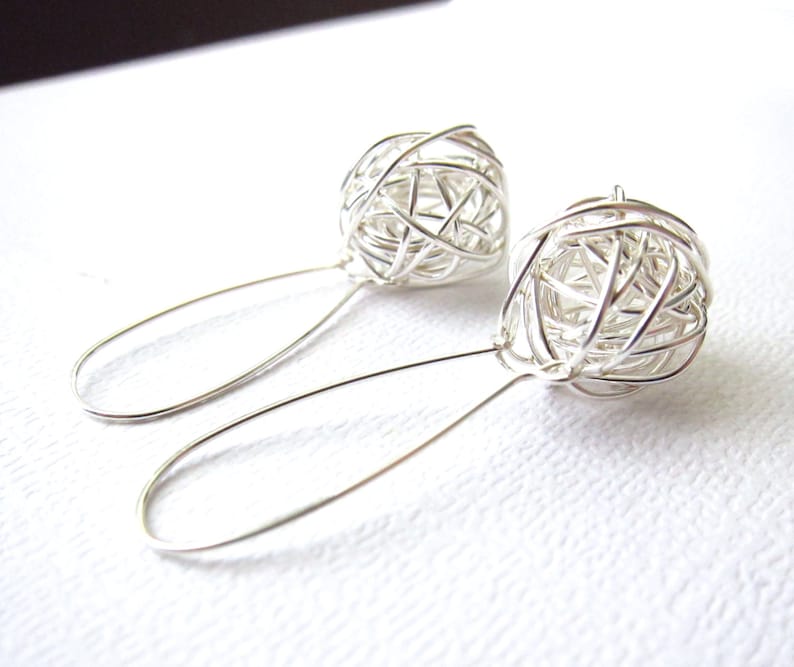 Tangled Wire Ball Earrings, Sterling Silver Earrings, Twisted Ball, Modern Jewelry by CuteJewels image 2