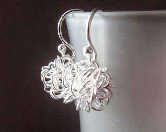 Dandelion Wire Ball Earrings Sterling Silver Earrings Wire Wrapped European Design - Modern Simple Dangle