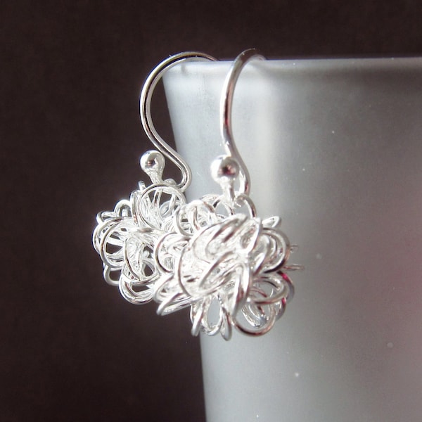 Dandelion Wire Ball Earrings Sterling Silver Earrings Wire Wrapped European Design - Modern Simple Dangle