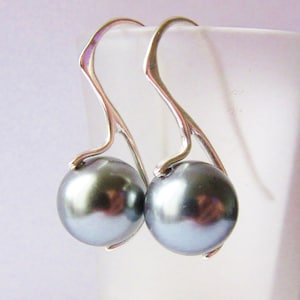 Tahitian Glow Pearl Earrings South Sea Sterling Silver 925 - Modern Unique European Design by CuteJewels