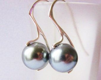 Tahitian Glow Pearl Earrings South Sea Sterling Silver 925 - Modern Unique European Design by CuteJewels