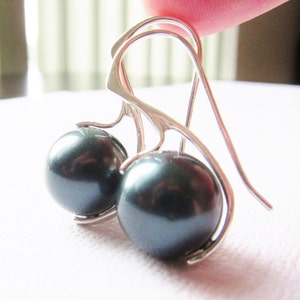 Deep Sea Tahitian Pearl Earrings, Sterling Silver Earrings, South Sea Pearls, Silver Earrings, Dark Blue, Green Earrings, Natural Jewelry