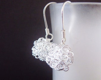 Dandelion Earrings, Silver Earrings, Silver ball earrings, Modern Jewelry, Tangled ball earrings, handmade by CuteJewels