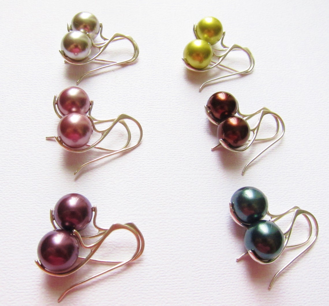 Natural Color Shell Pearl Drop Earrings - 10/12/14mm, Silver Plated Hook, Handmade (Imitation Pearl) 7 thumbnail image