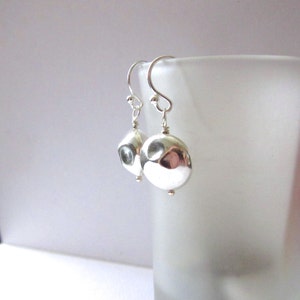 Coin Earrings, Sterling Silver Earrings on Kidney Ear wires, Simple Earrings, Modern Jewelry, Eco Friendly