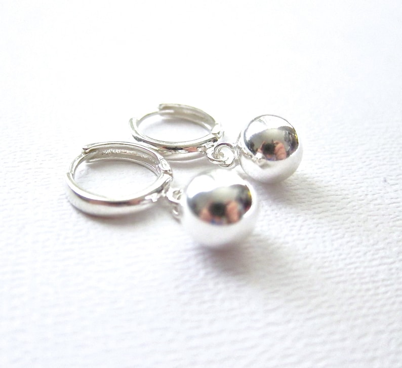 Ball Drop Earrings on Secure Closing Hoops Sterling Silver Etsy