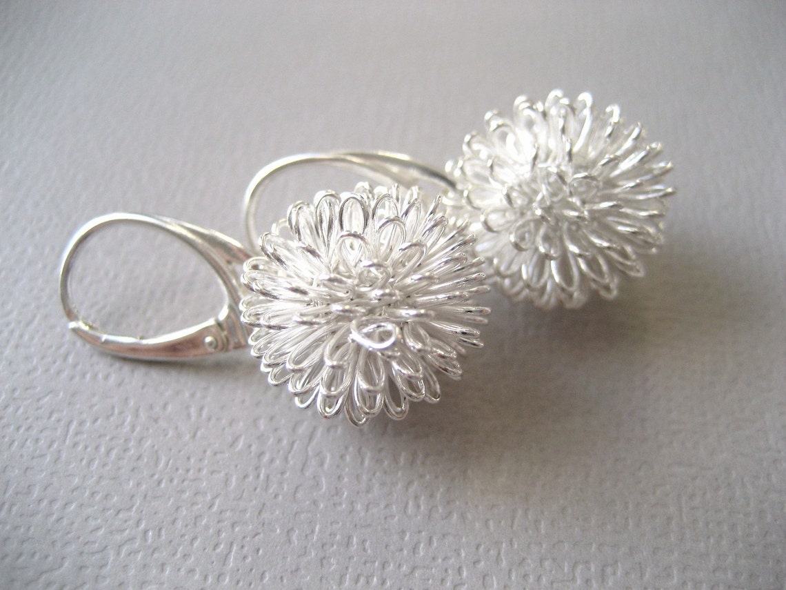 Daisy Silver Ball Earrings Dangle Tangled Wire Modern Etsy