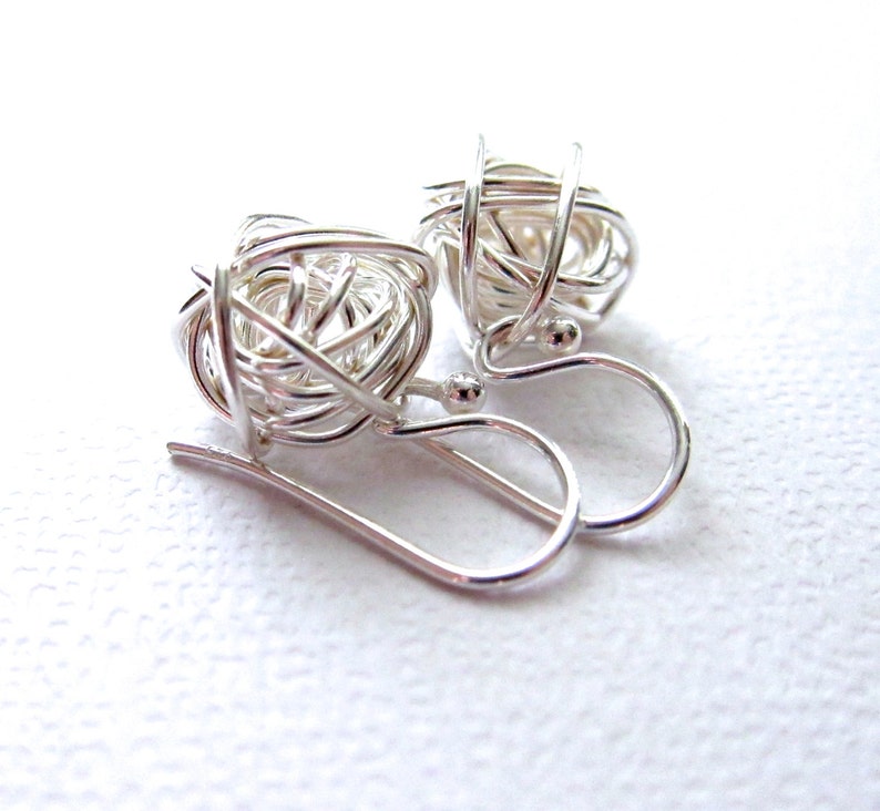 Mini Tangled Earrings, Wire Ball Earrings, Sterling Silver, Silver Earrings, Simple Everyday Jewelry image 2