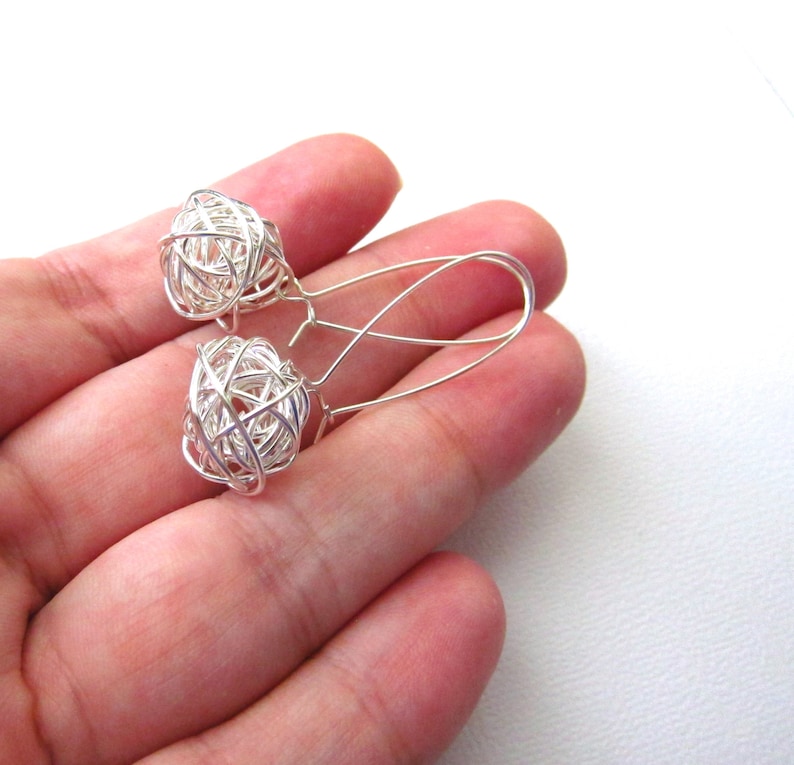 Tangled Wire Ball Earrings, Sterling Silver Earrings, Twisted Ball, Modern Jewelry by CuteJewels image 4