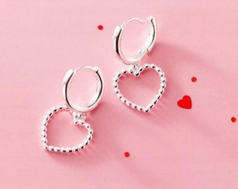 Heart Valentine earrings on sterling silver hoop closure