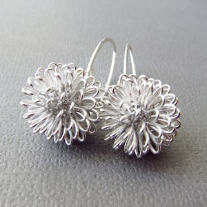 Earrings Dahlia Earrings Sterling Silver Modern design silver wire ball earrings Similar to Dandelion Earrings image 4