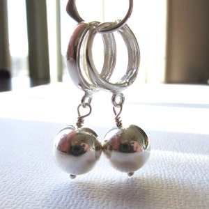 Hoop Earrings, Ball Earrings, Ball drop earrings on lever back ear wires, Sterling silver minimalist earrings, simple silver jewelry