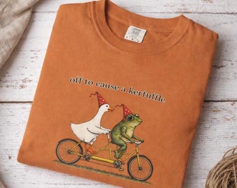 Off To Cause A Kerfuffle Comfort Colors Shirt Funny Frog Bicycle Tshirt Silly Animal Mental Health Tee Adult Humor Sarcastic T-Shirt