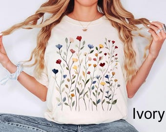 Comfort Colors Vintage Pressed Flowers Shirt, Boho Cottagecore Tshirt Botanical Floral Tee Wildflowers Shirt,Gift For Gardener,Flowers Shirt