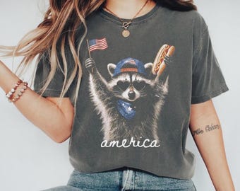 Comfort Colors Feral & Free Racoon Shirt, 4th of July Shirt, USA Independence Day Shirt, Funny Raccoon Tee, Patriotic Shirt, July 4th Gift