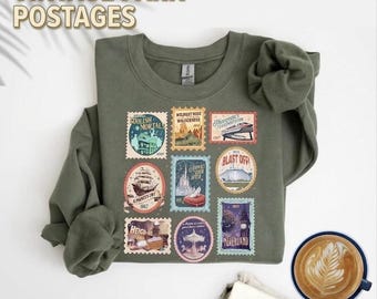 Disney Park Theme Sweatshirt, Disneyland Trip Sweatshirt, Disney Postage Stamps Shirt, Magical Kingdom Sweat, Disney Epcot Trip Retro Disney