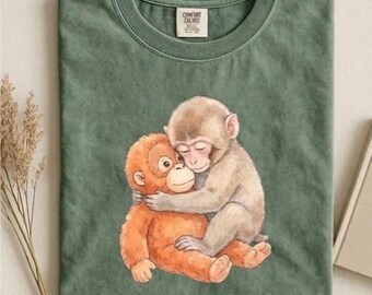 Monkey Punch Comfort Colors Shirt, Monkey Punch Graphic Tee, Baby Monkey Plush Top, Mothers Day Tee, Animal Lover Mother Gift Cute Cozy Mom