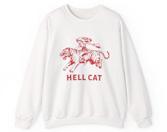 Hell Cat tiger illustration Sweatshirt | vintage red graphic
