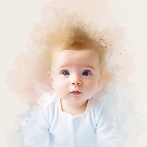 Custom Watercolor New Born Portrait, Painting from Photo, Baby Shower Gift, Gift for New Parents, Child Painting, Baby Boy Portrait Gift