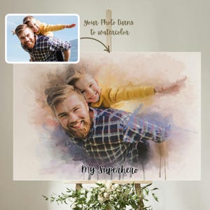 Fathers Day Personalized Watercolor Portrait from Photo, Custom Portrait for Dad, Unique Gift for Dad, First Fathers Day, Family Portrait