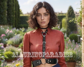 Imbracatura in pelle per il torace, cintura con bretelle unisex, cinture con imbracatura gotica, bondage corporeo, cinghie per la vita, stile imbracatura, imbracatura con collare femminile