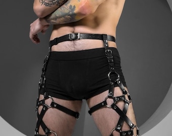 Men's Leather Leg Harness, Men Adjustable Harness Black & Red Waist Harness, Thigh Harness Man Plus Size Harness Gift for Him Boyfriend 2025