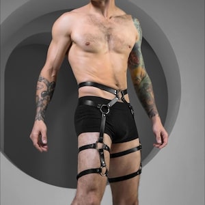 Men&#39;s Leather Leg Harness, Men Adjustable Harness Black & Red Waist Harness, Thigh Harness Man Plus Size Harness Gift for Him Boyfriend 2025