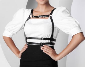 Cinghie in pelle per la vita - Cintura con bretelle unisex - Bondage per il corpo - Imbracatura per il torace - Cinture con imbracatura gotica - Cintura con doppia fibbia - Accessori punk