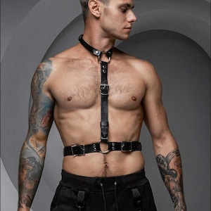 Leather Men's Harness, Man Adjustable Harness, Gay Harness, LGBT Pride, Slave Collar Neck Harness, Men's Bondage, Fetishwear, Gift for Him