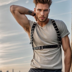 Men&#39;s Ring Harness/ Man harness/ Leather men chest harness/ Plus size Black leather men accessories/ Upper body men harness/ men accessories
