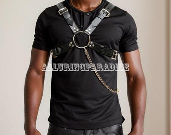 Men Body Chain Harness, Men Body Chain, Men Goth Harness, Chest Harness, Festival Wear, Burning Man Outfits, Carnival Costumes, Rock Outfit