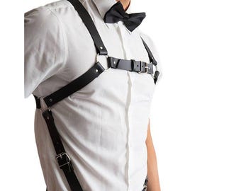 Bretelle in pelle da uomo – Cintura alla moda – Abito da sposa per sposo – Regalo da gentiluomo – Stile classico nero, XS-5XL