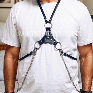 Chest Harness Men, Dance Party, Wear Burning Man Outfit Costume, Male Harness,Fashion Accessories, Chain Breast Harness, Edgy Leather Outfit