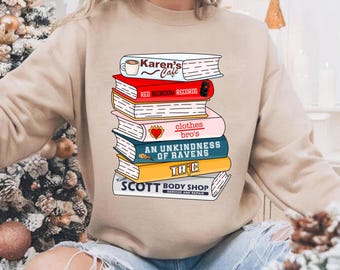 One Tree Hill-sweater: ontwerp met gestapelde boeken