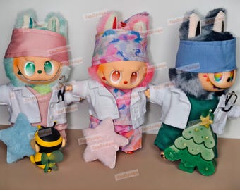 Handmade LABUBU Outfit Set Labubu Scrubs Set Uniform Doll Accessories Labubu Clothes designer for 17cm Labubu macaron scrubs set Have a seat