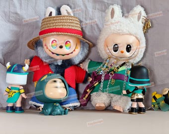 Handmade Clothes Labubu Cosplay Outfit Custom Doll Clothes Set for 17cm Doll Anime Style Clothes for Labubu Green Robe and Accessories
